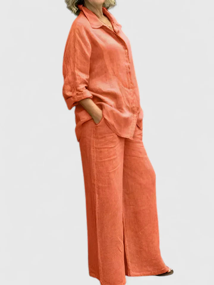 Roslyn | Women's Button-Down Shirt Set Wide Leg Pants Two-Piece