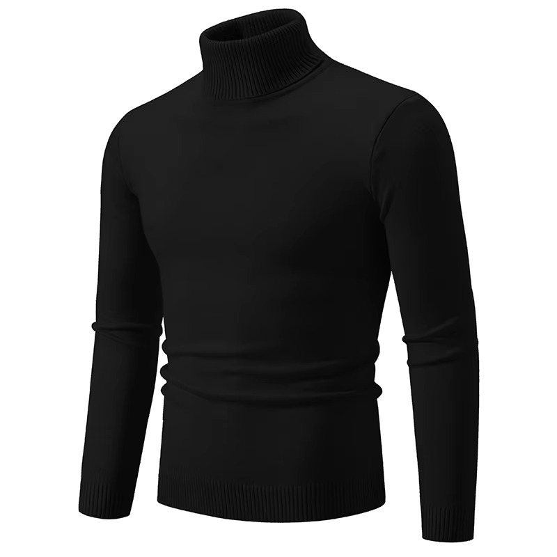 Men's slim fit turtleneck sweater in thick knit acrylic blend, warm everyday essential