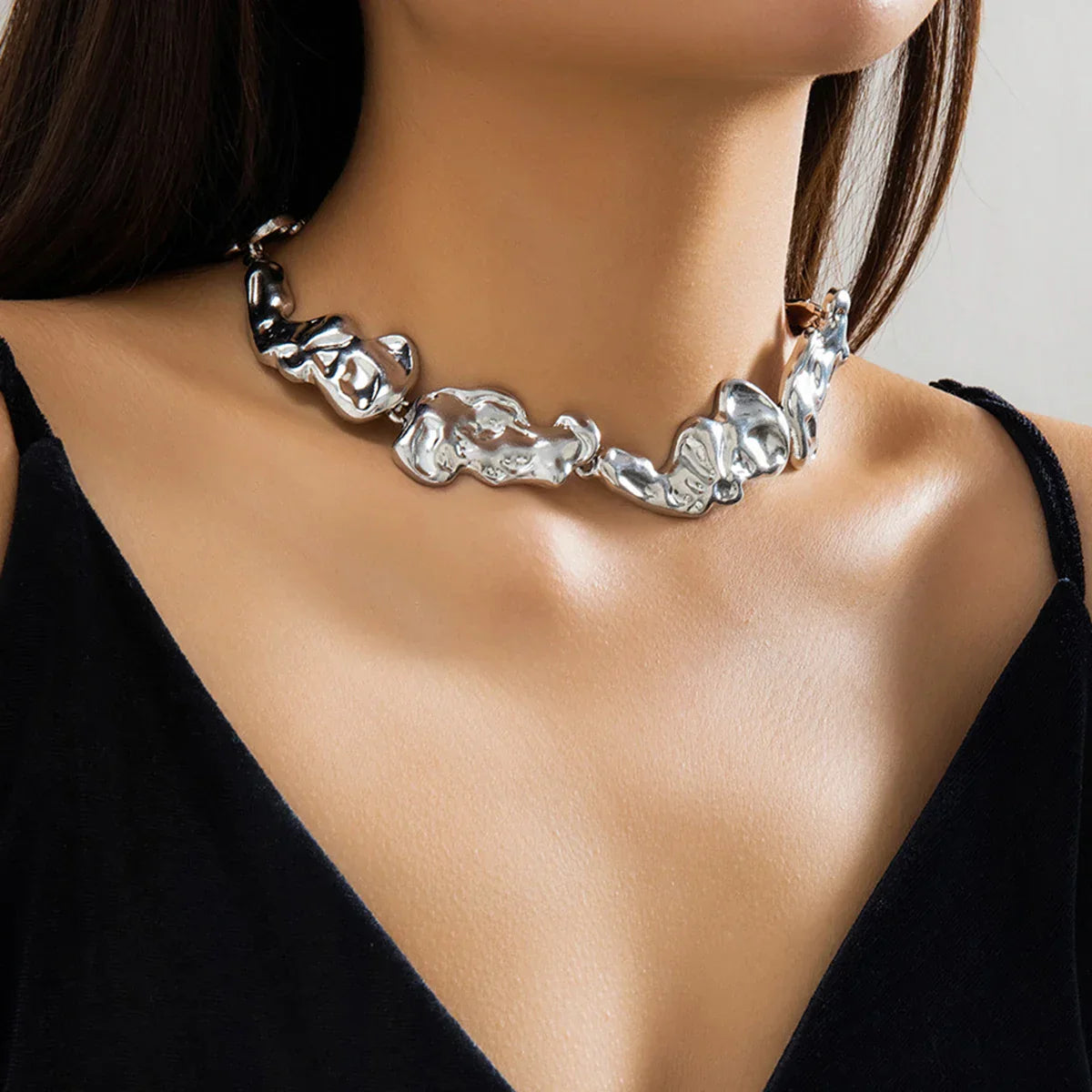 Molten Elegance abstract jewelry set gold silver lightweight organic sculptural links statement pieces