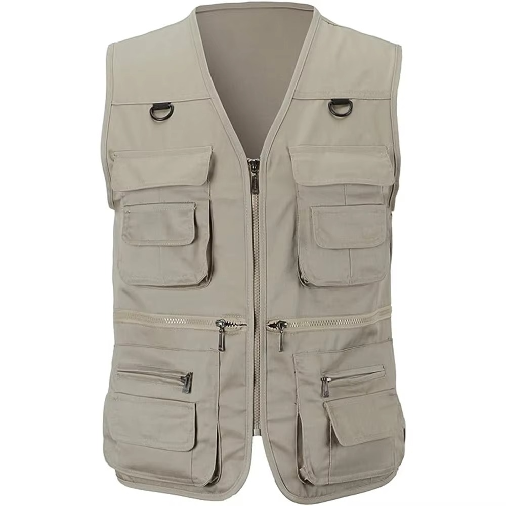 Men's lightweight outdoor fishing vest with multiple zippered pockets, breathable fabric, slim hiking fit