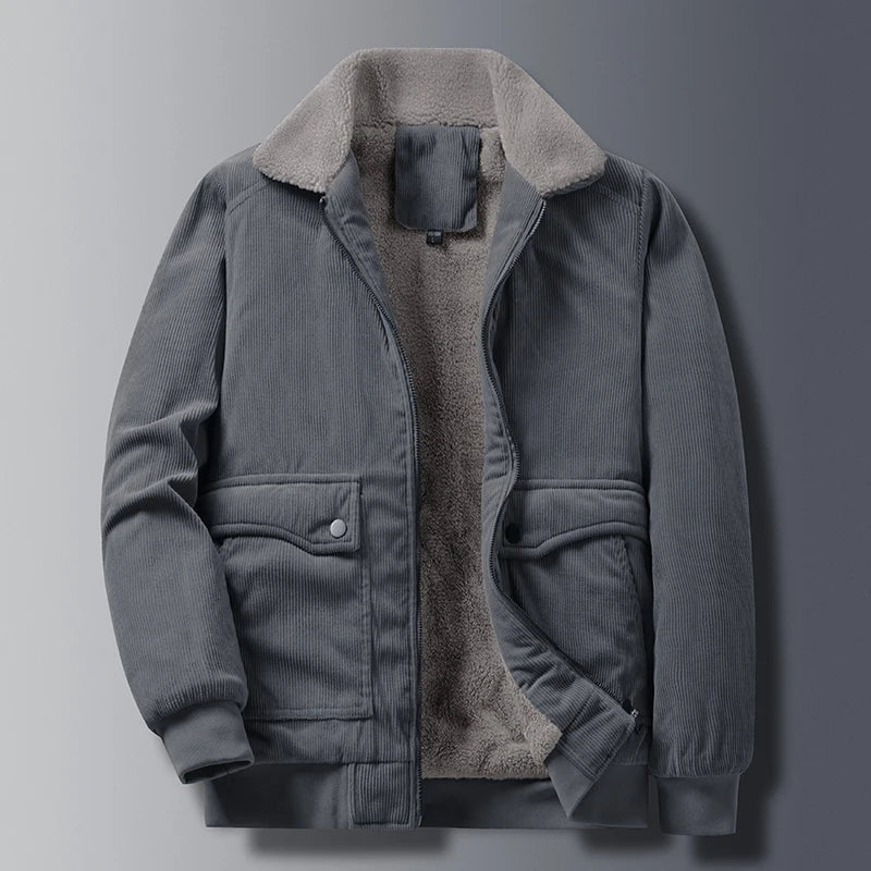 Men's relaxed fit corduroy jacket casual style with textured exterior for everyday wear