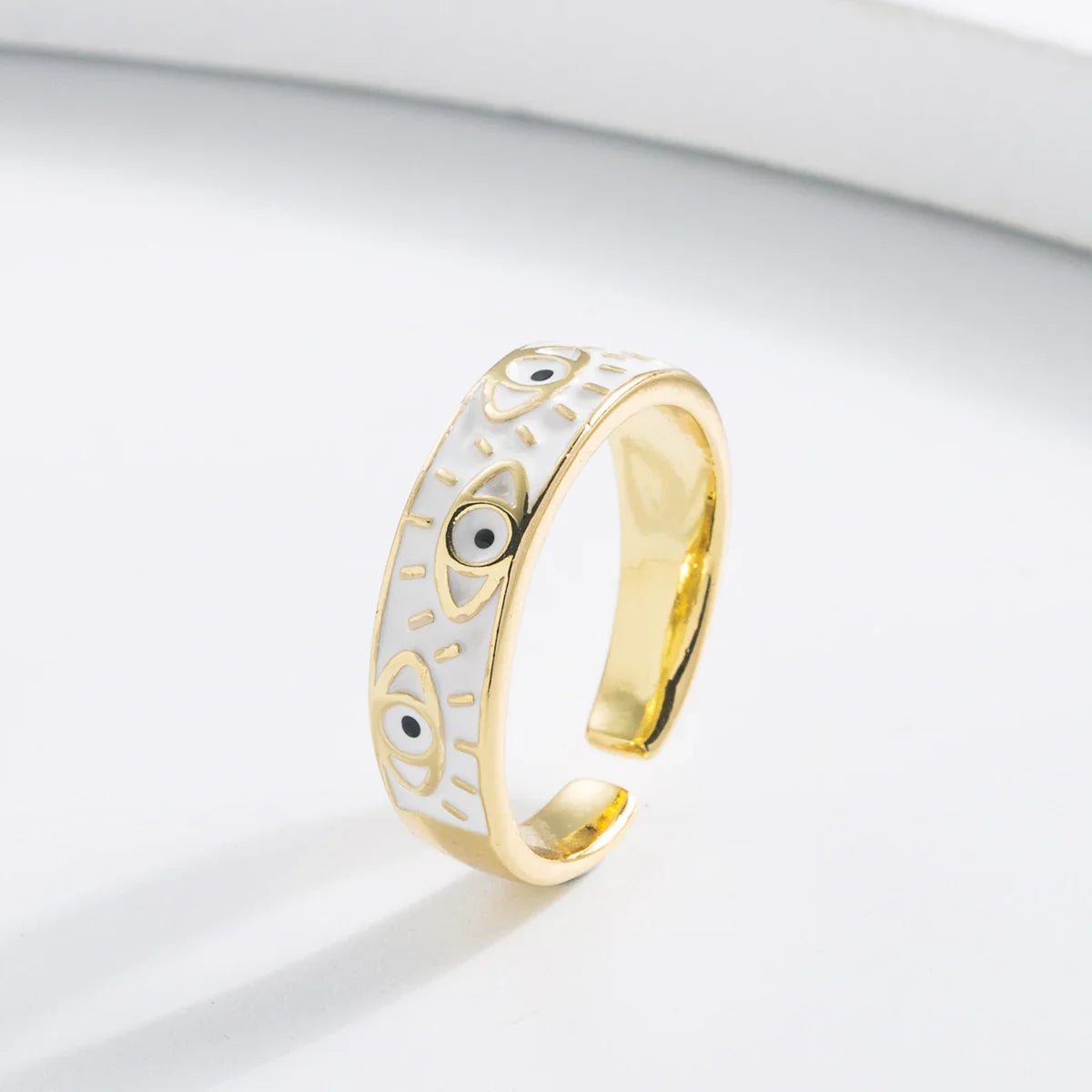 Adjustable stainless steel evil eye protection ring bold symbolic motif unisex statement band