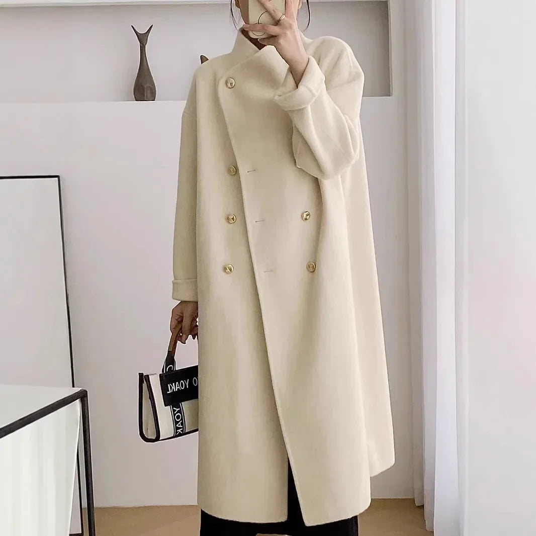 Women's wool blend mid-calf coat straight cut timeless elegant silhouette versatile casual formal wear