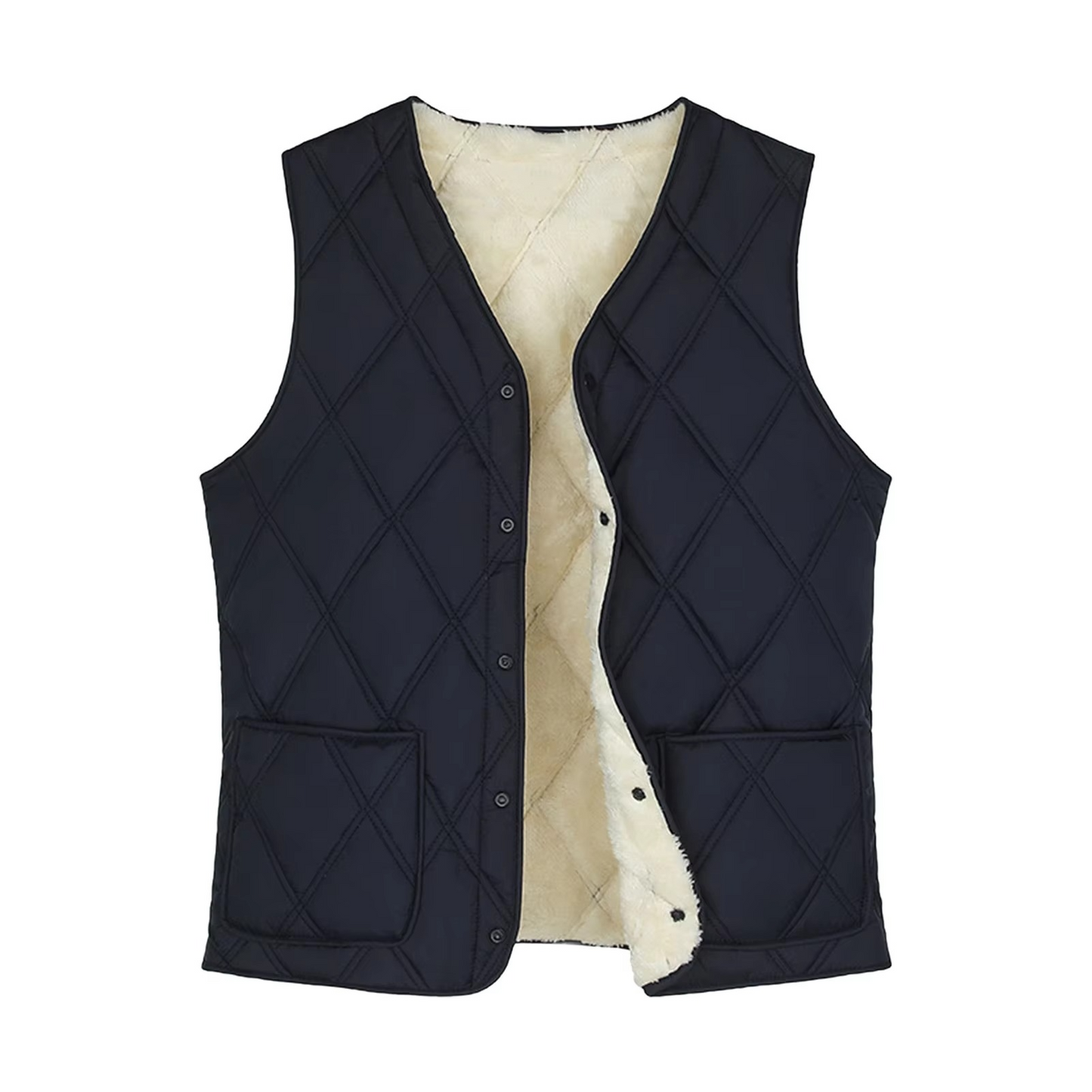 Men's lightweight padded V-neck vest with side pockets, slim-fit waistcoat for casual office wear