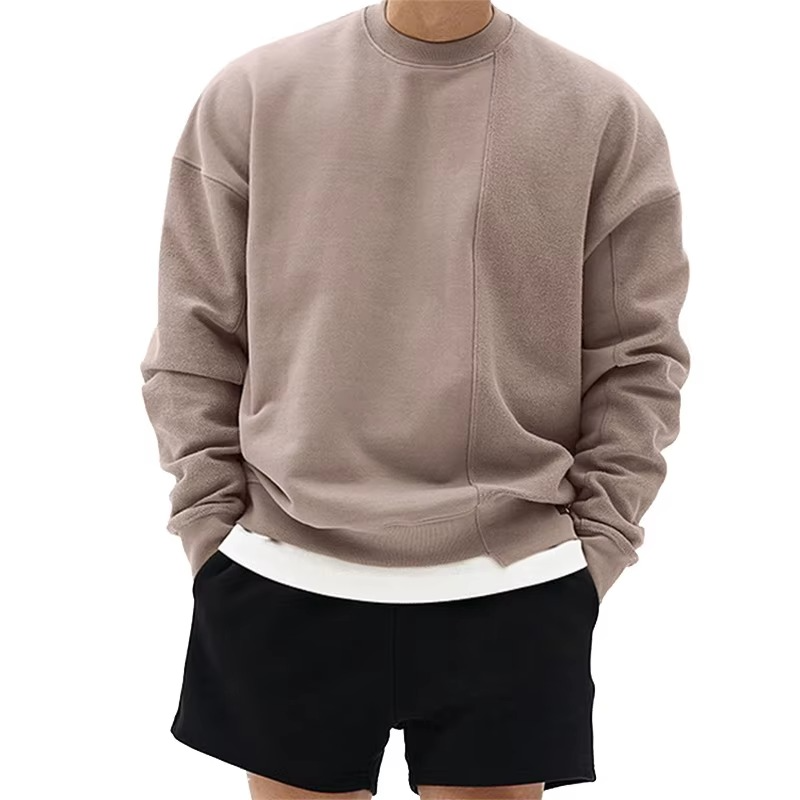 Men's loose fit crew neck gym hoodie sweatshirt, relaxed streetwear style for activewear training