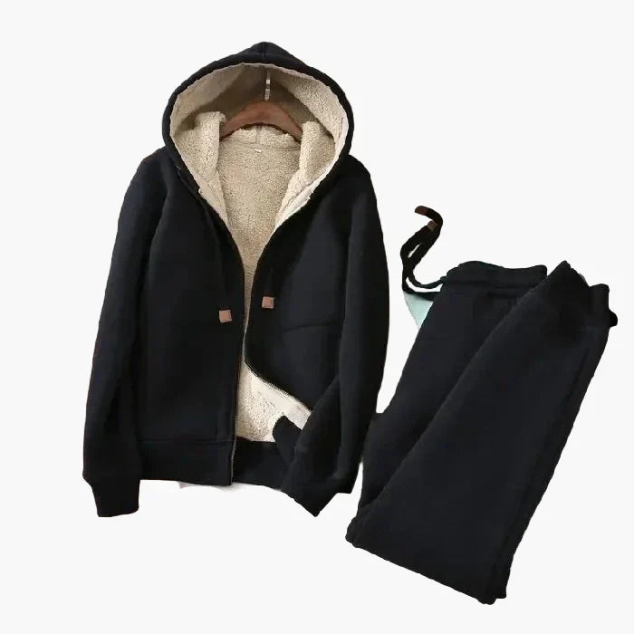 Women's fleece-lined hooded tracksuit set two-piece jogging suit ultra-cozy casual sport wear