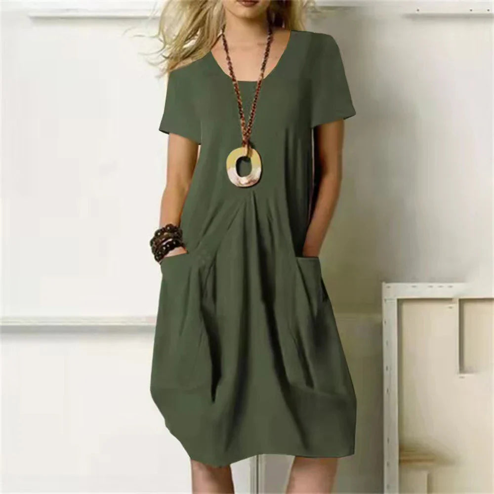 Sharon women's relaxed-fit cotton-linen summer dress, breathable pull-on silhouette for warm days