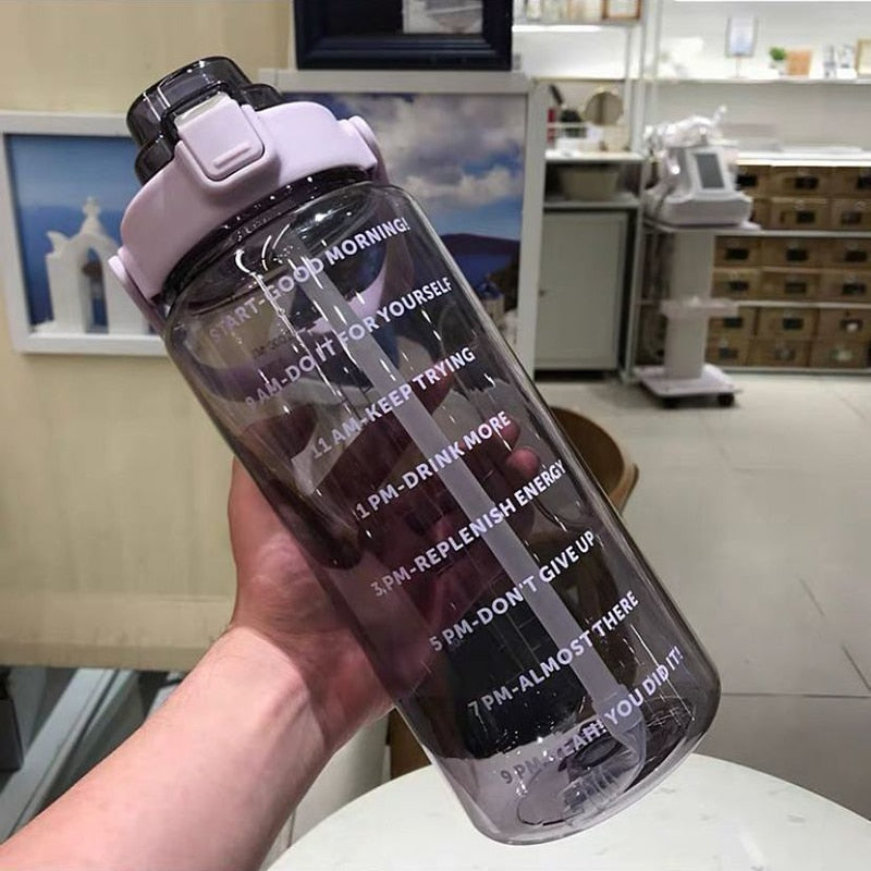 2L motivating water bottle with leakproof silicone O-ring, removable straw and time markers