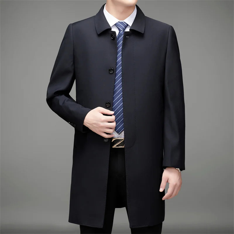 Men's tailored winter trench coat with button-front closure for refined cold-weather style
