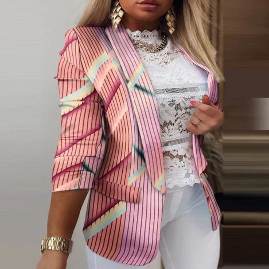 Women's tie-dye blazer long sleeve elegant polished fit bold colorful pattern easy care