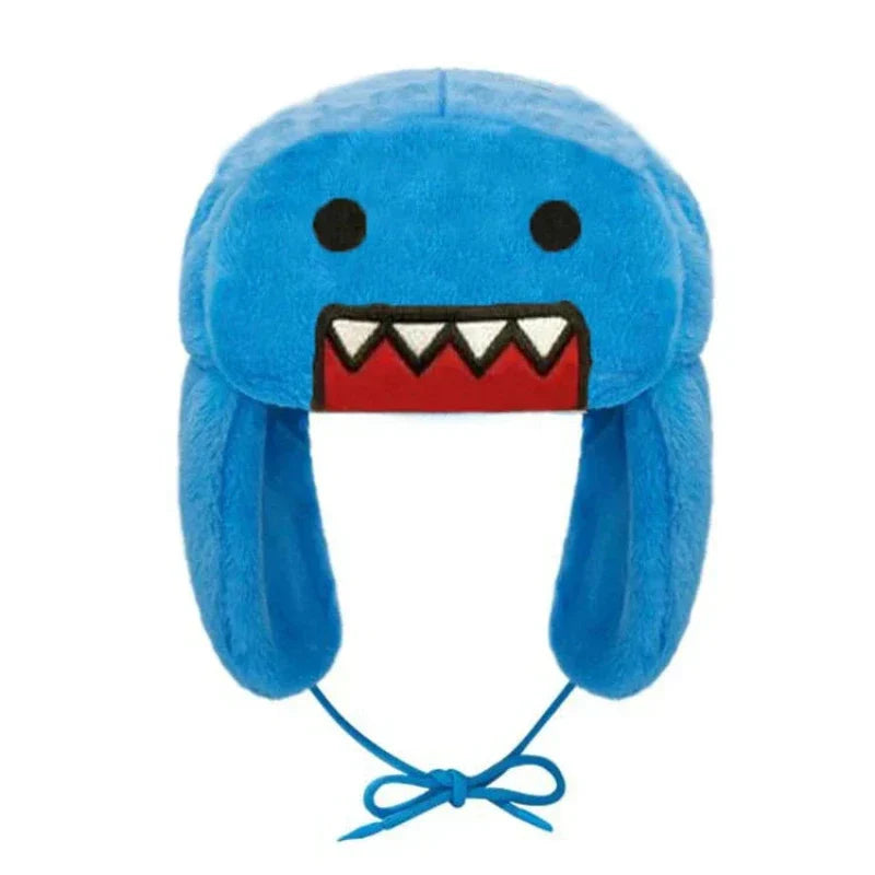 Plush ushanka hat with adjustable ear flaps, unisex lightweight winter accessory with cute cartoon design