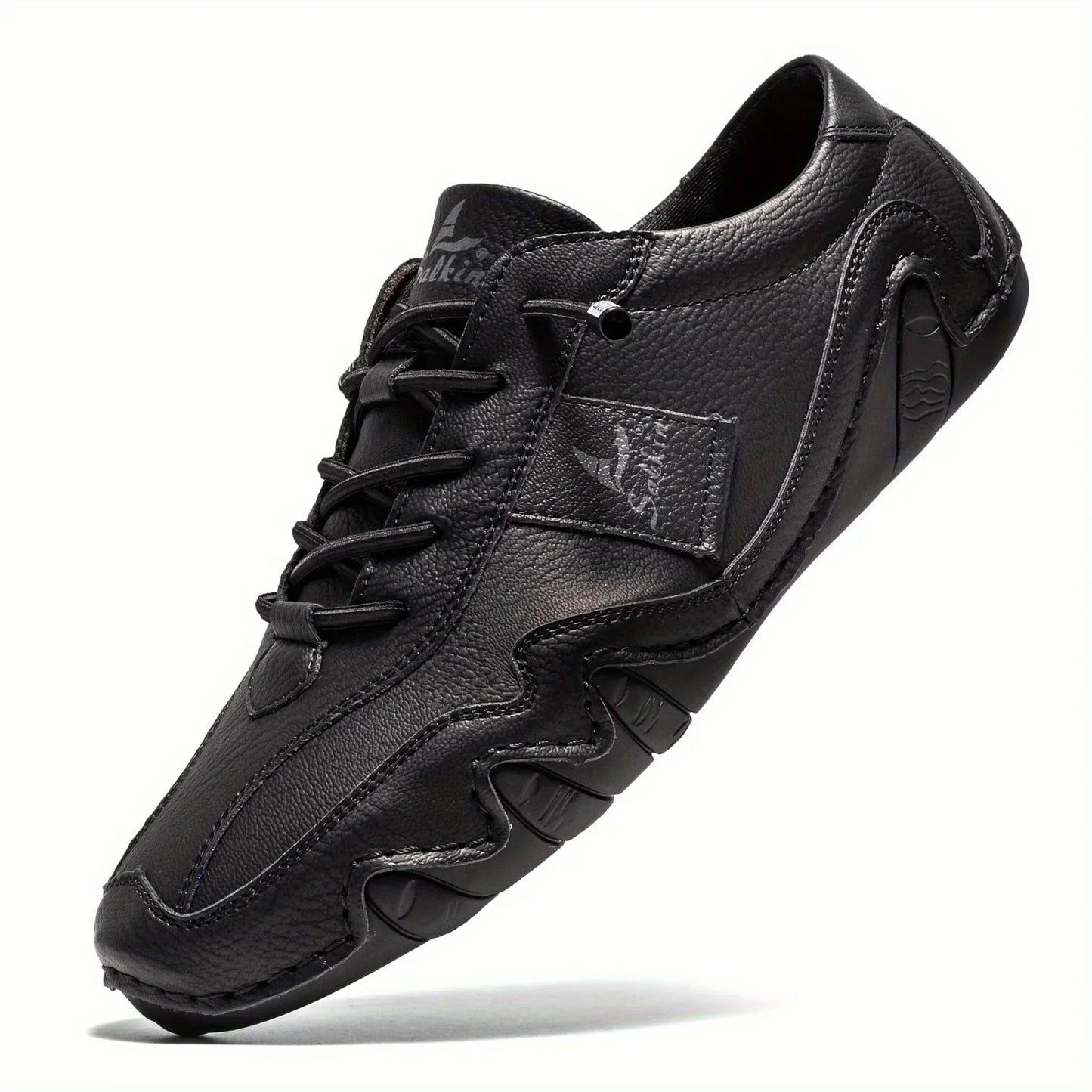 Men's deep burgundy faux leather low-top lace-up shoes with bold contrast stitching