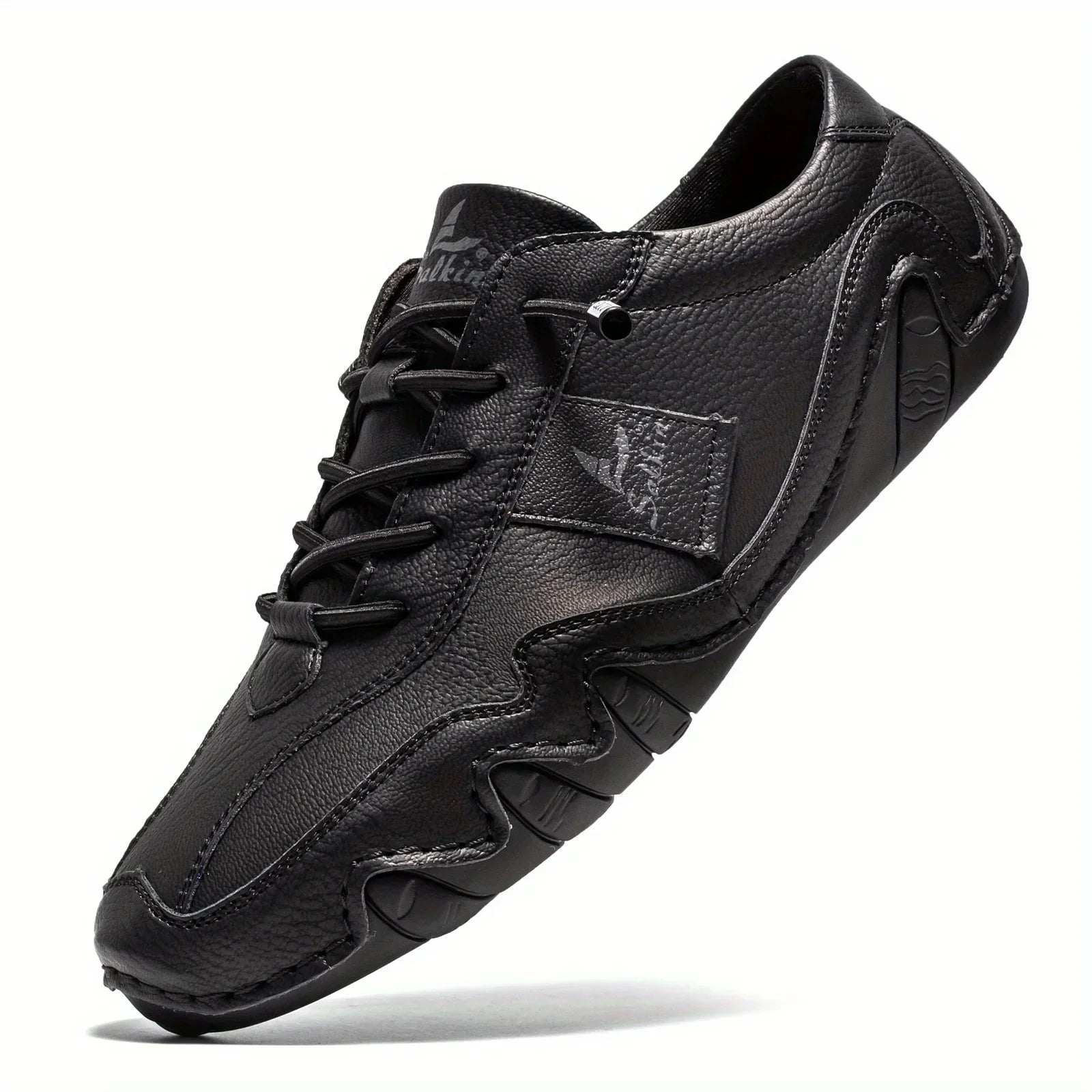 Men's deep burgundy faux leather low-top lace-up shoes with bold contrast stitching