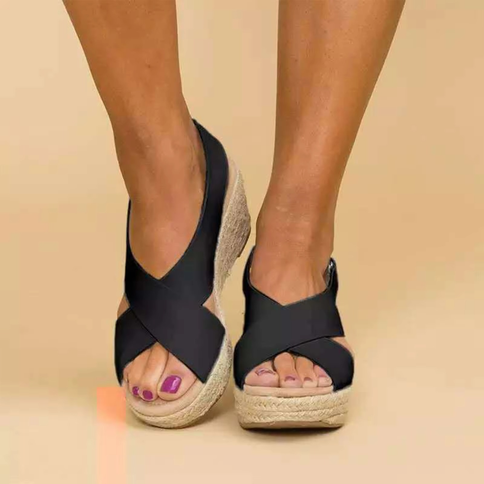Women's minimalist wedge sandals open-toe platform with adjustable ankle strap warm-weather style