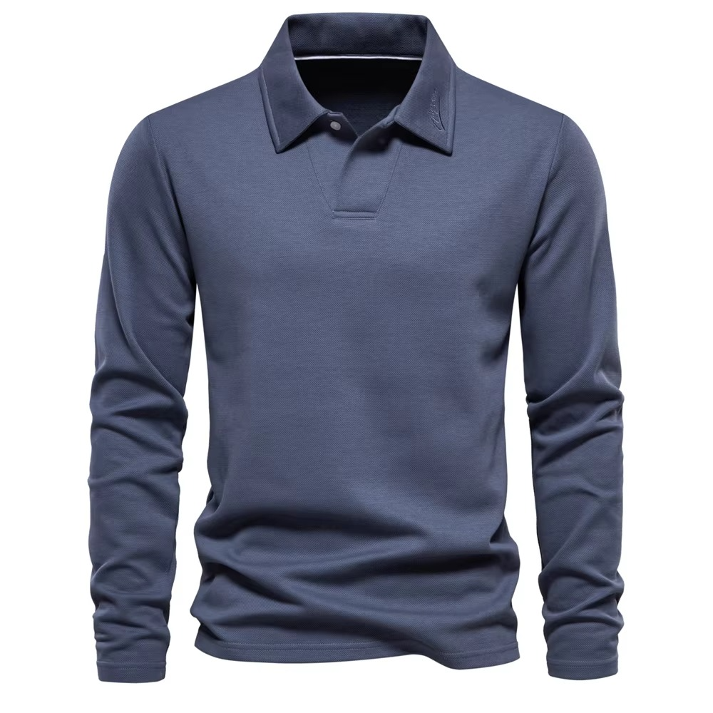 Men's embroidered polo shirt with turn-down collar, polished casual golf style in classic tones