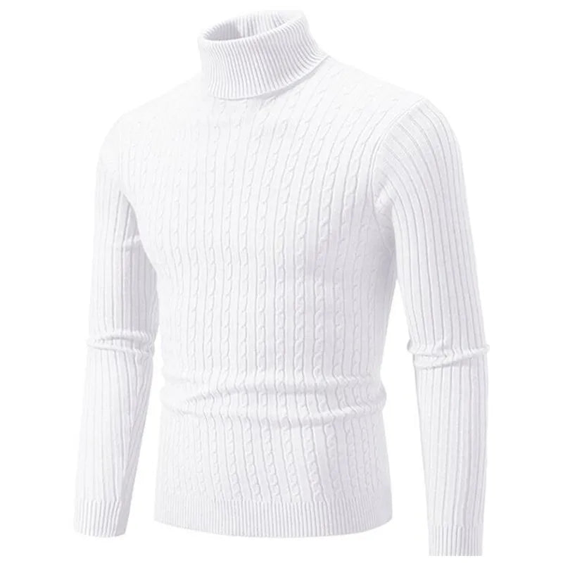 Men's gray turtleneck sweater tailored ribbed knit soft breathable layering all-season fit