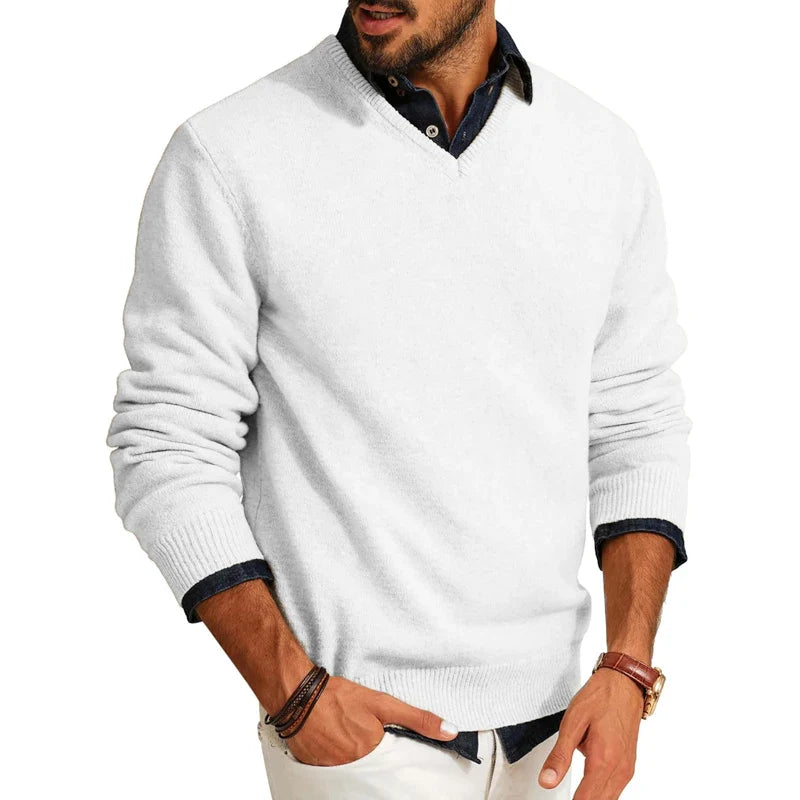 Men's slim fit lightweight wool blend sweater in classic neutral tone with premium knit texture