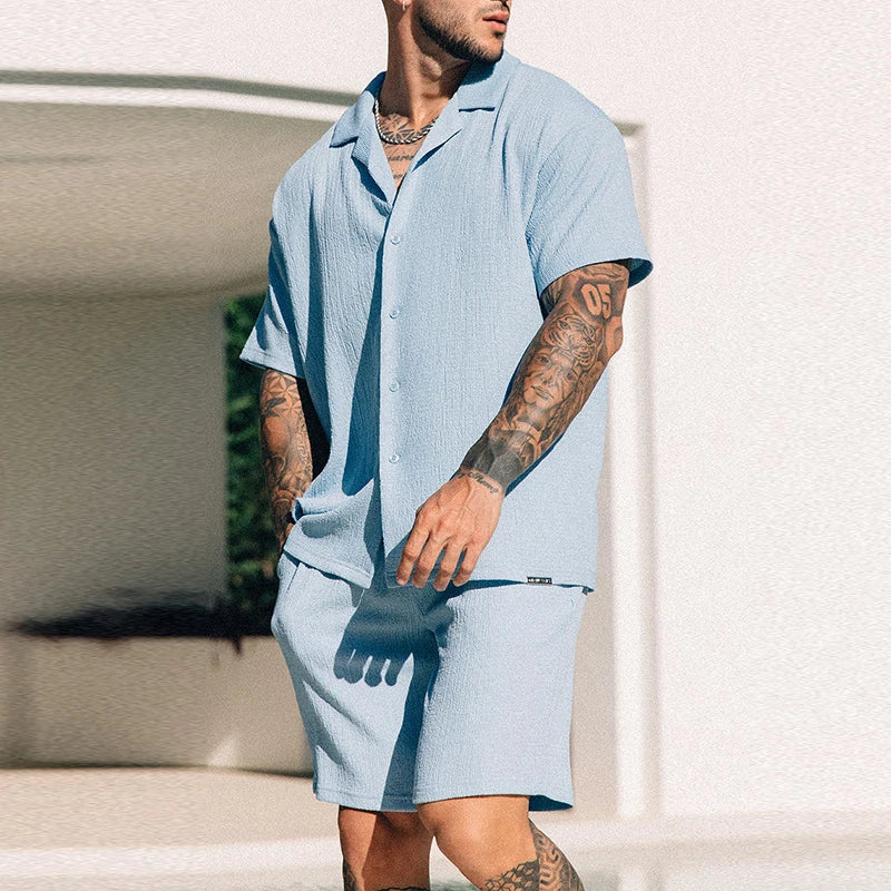 Lucerne 1891 unisex two-piece textured t-shirt and shorts set lightweight limited edition warm-weather