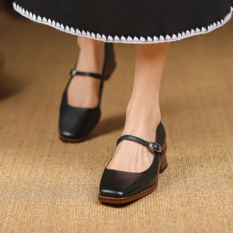 Women's nude block heel strap shoes with slim ankle strap, spring style for work and everyday wear