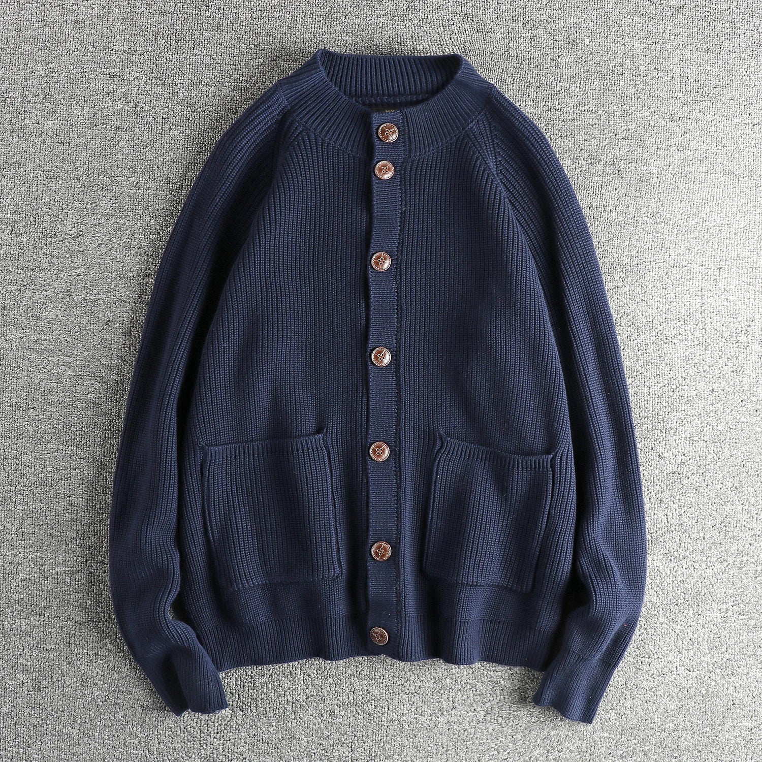 Unisex relaxed-fit ribbed knit button cardigan with pockets, timeless everyday layering essential