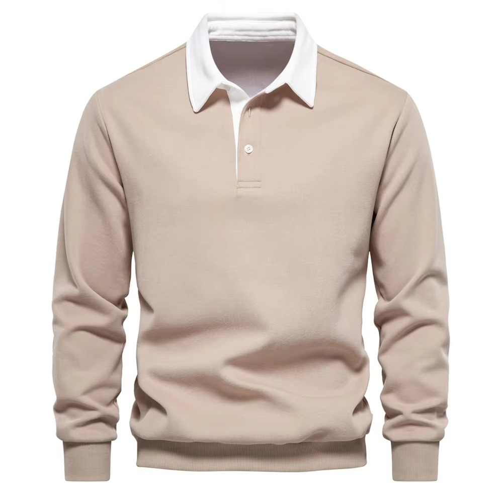 Men's navy blue polo neck cotton sweatshirt with ribbed collar, relaxed fit for work and weekend wear