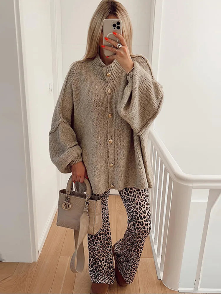 Fay women's oversized knit cardigan relaxed silhouette with elegant golden buttons