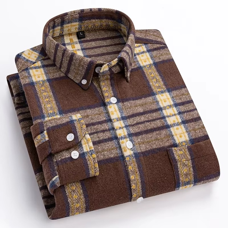 Men's plus size plaid long sleeve shirt 7XL fit, 100% cotton with chest pocket, relaxed silhouette