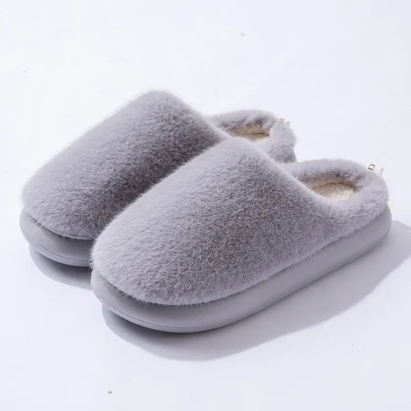Women's cozy fluffy slip-on slippers with ultra-soft plush lining for home comfort
