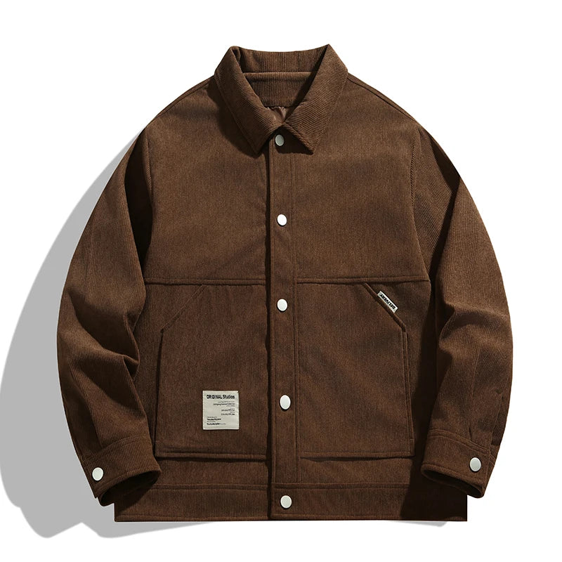 Retro 90s corduroy trucker jacket with textured finish, classic silhouette for all-season versatile style