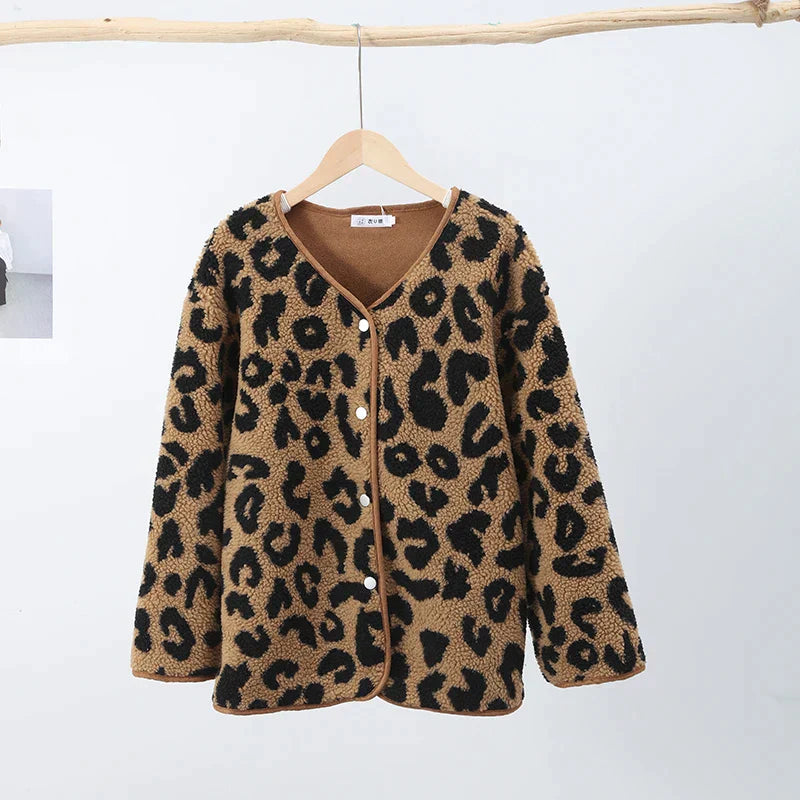 Women's leopard print cardigan soft V-neck button-front chic everyday wear versatile smart-casual style