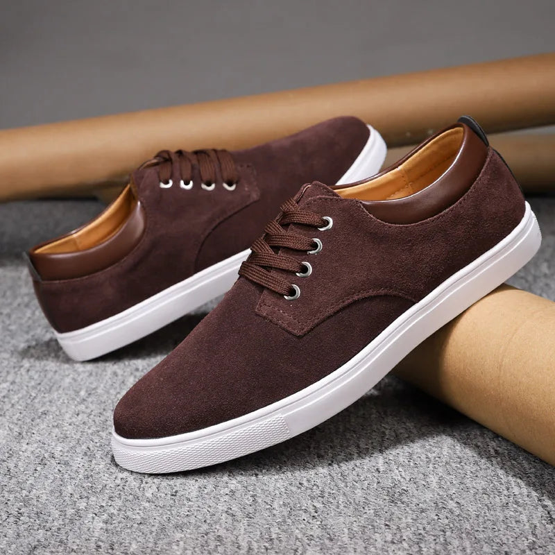 Men's brown suede dress casual shoes with plush sheepskin insole for all-day comfort