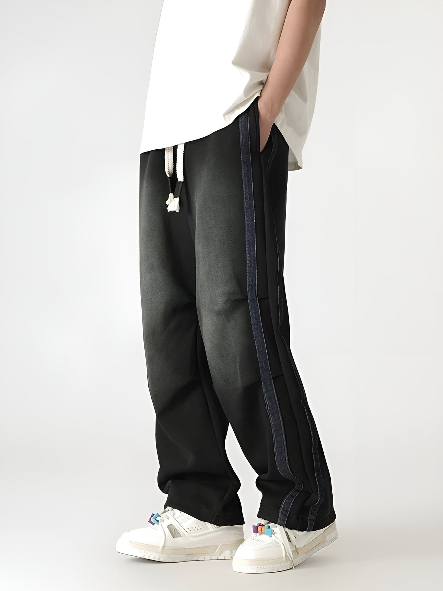 Unisex washed-out gradient sweatpants relaxed straight-leg lounge fit with side stripe accent