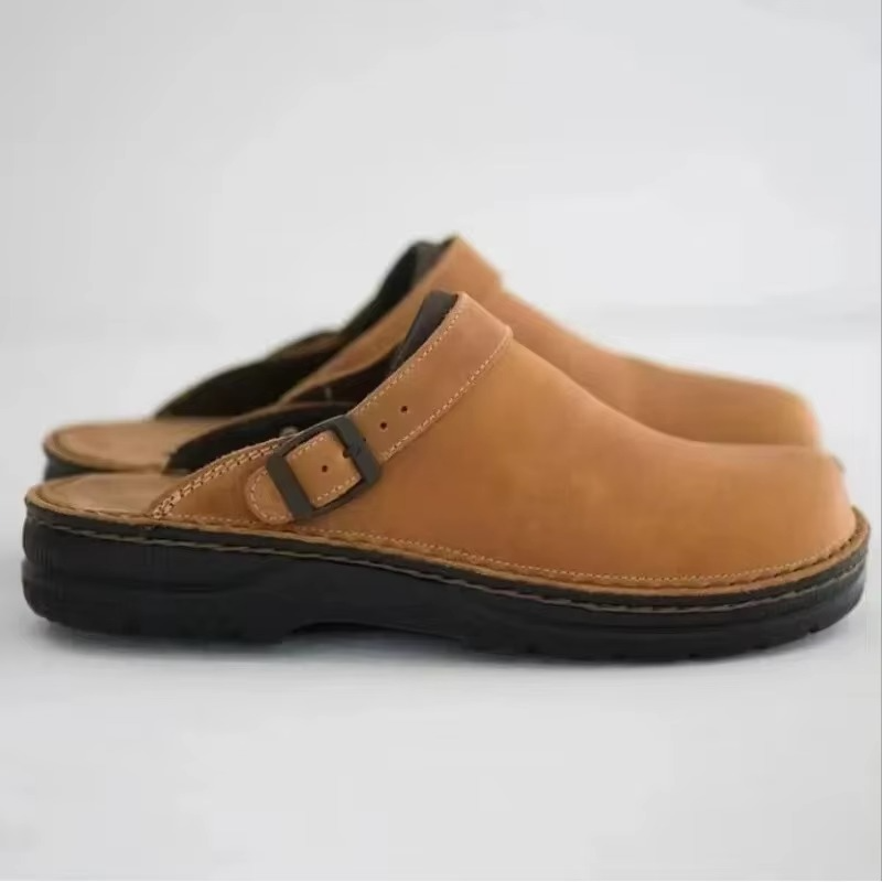 Men's casual slip-on platform sandals with cushioned insole, breathable footbed, lightweight flat sole