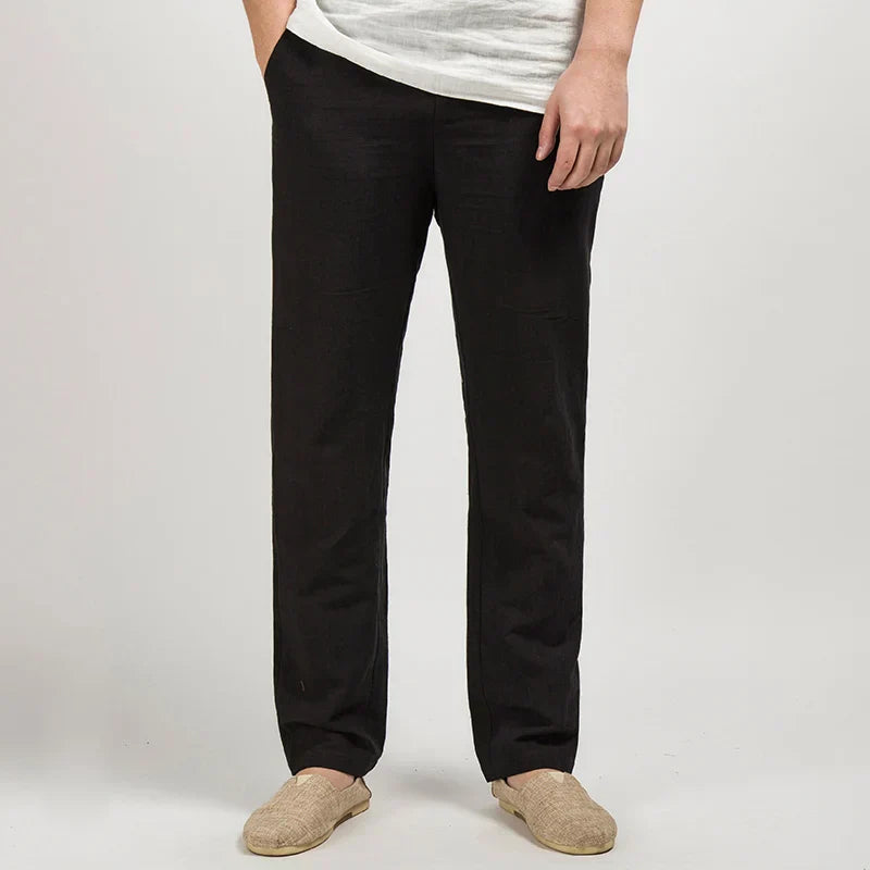 Men's linen trousers relaxed straight-leg fit breathable full-length casual smart neutral tone