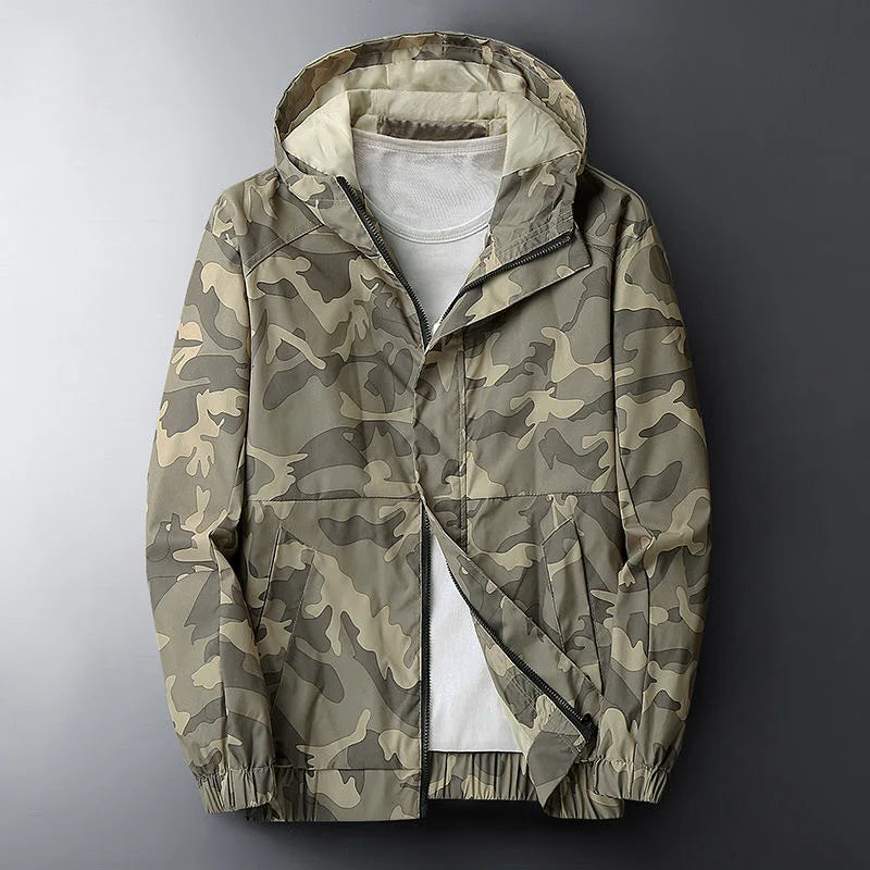Men's lightweight full-zip camouflage hoodie with all-over print, relaxed fit for everyday casual wear