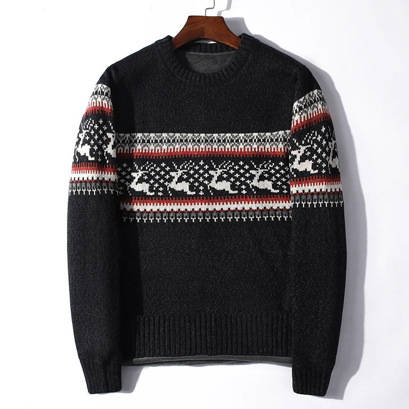 Men's Nordic winter sweater with reindeer motif soft knit ribbed trims cozy classic festive style