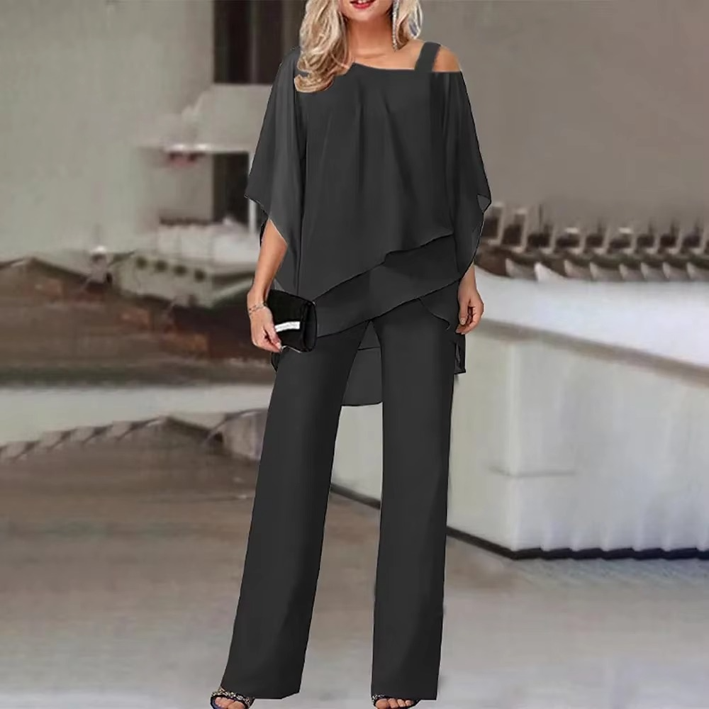 Women's two-piece summer set bat sleeve camisole loose irregular hem pants effortless chic style