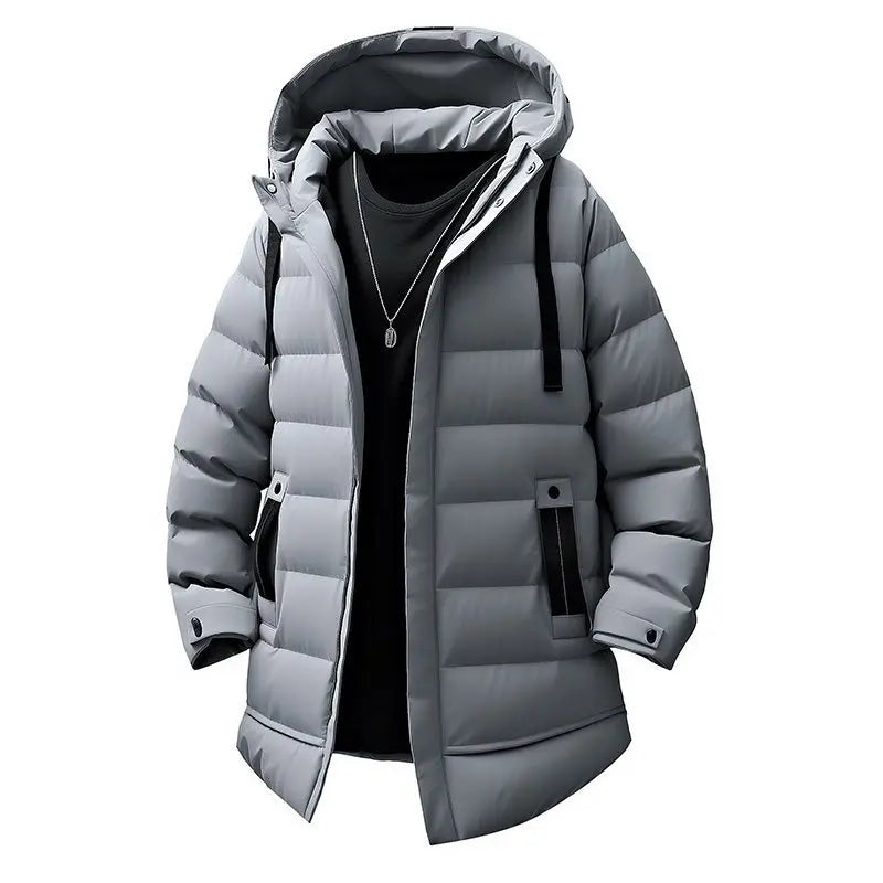 Unisex winter puffer hooded jacket with full zip, insulated quilted exterior for everyday outdoor warmth