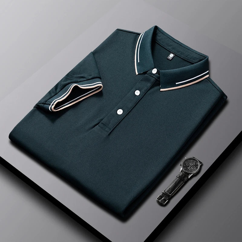 Men's light gray AeroKnit tailored polo shirt with breathable textured knit weave for modern casual style