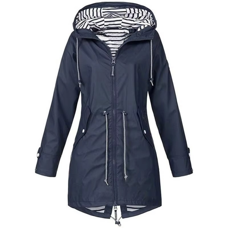Women's lightweight waterproof rain jacket adjustable drawstring sealed seams everyday outdoor wear