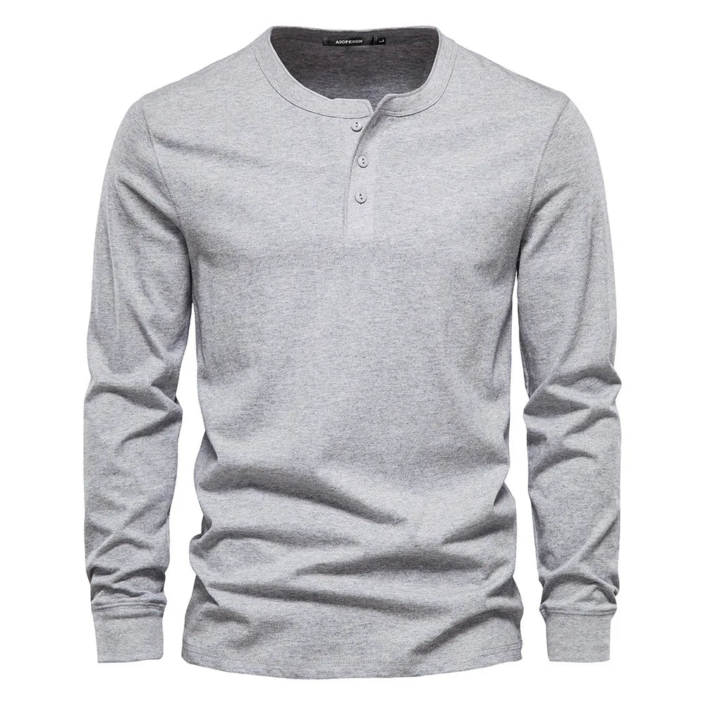 Christopher men's long-sleeve henley shirt relaxed fit with classic button-up neckline for casual wear