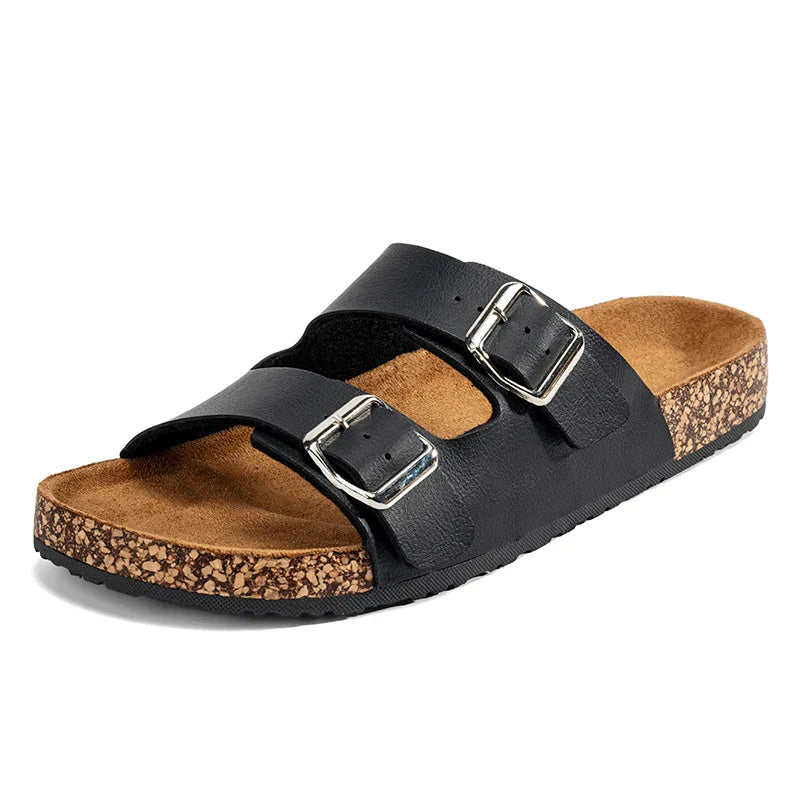 Unisex cork-latex footbed sandal natural brown anatomical arch support low-profile urban style