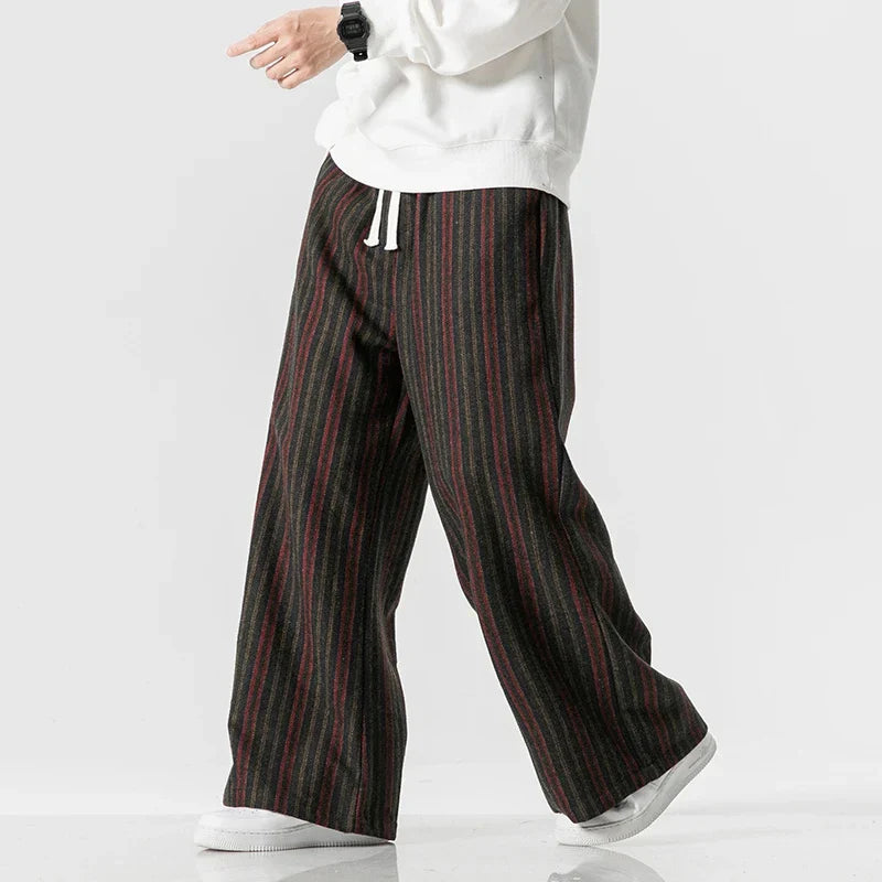 Black hakama-inspired twill weave pants oversized draped fit breathable polyester elastic waist