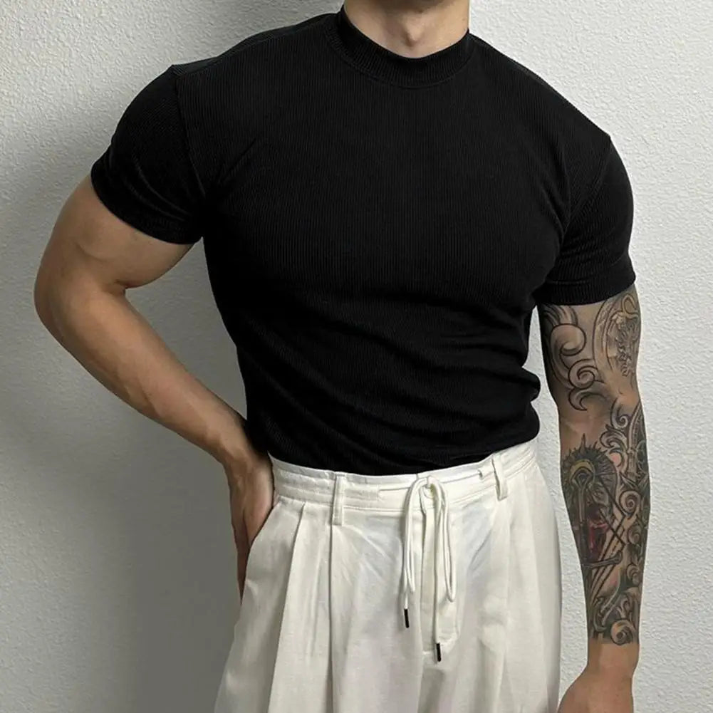 Slim fit athletic men's t-shirt with moisture-wicking fabric, streamlined silhouette for active daily wear