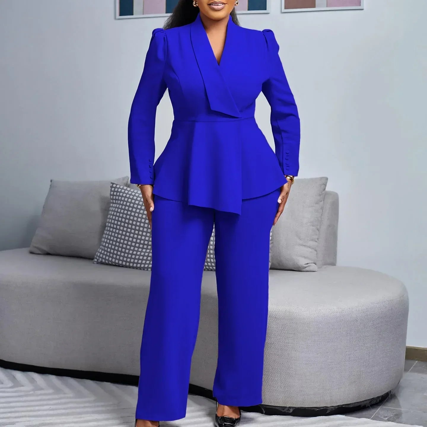 Women's formal peplum blazer suit set structured tailored two-piece for professional elegance
