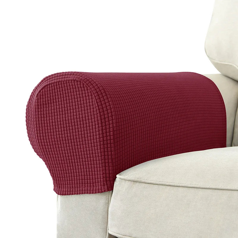 Gray textured stretch armrest cover for sofas, waterproof quilted polyester modern living room protector