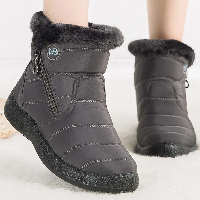 Women's mid-calf snow boots faux fur lined side zipper water-resistant winter footwear