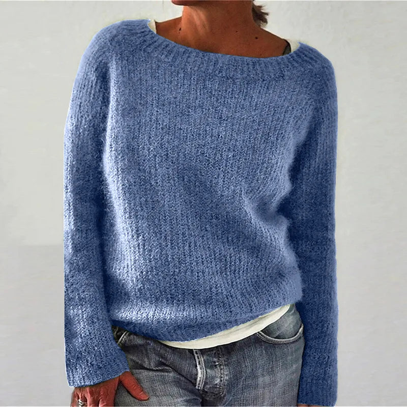 Women's casual relaxed-fit knit pullover sweater in neutral tone, soft breathable fabric for everyday chic