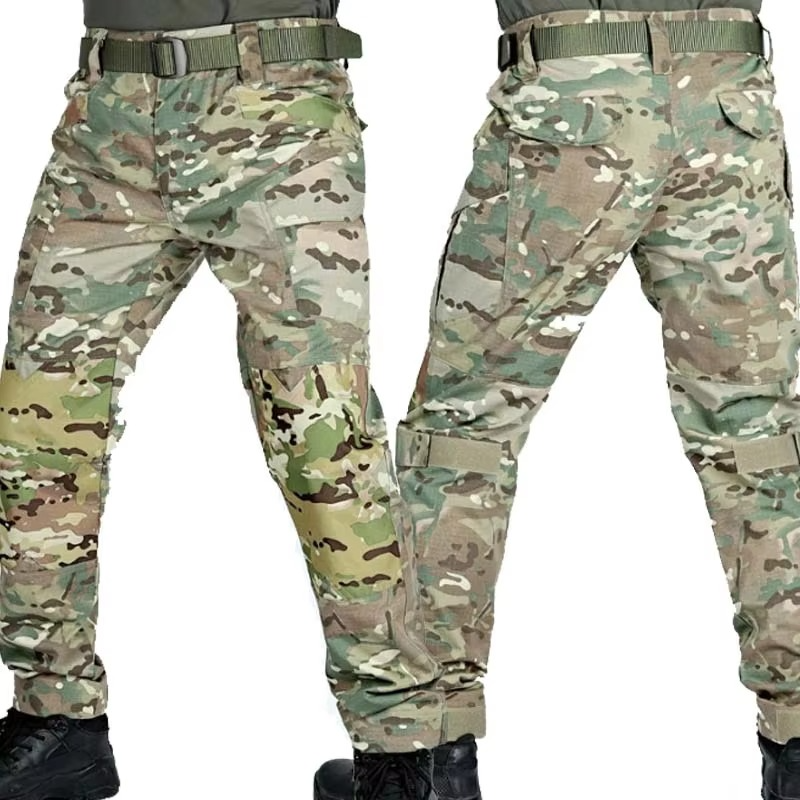 Men's black tactical cargo pants waterproof multi-pocket slim-fit outdoor training trousers