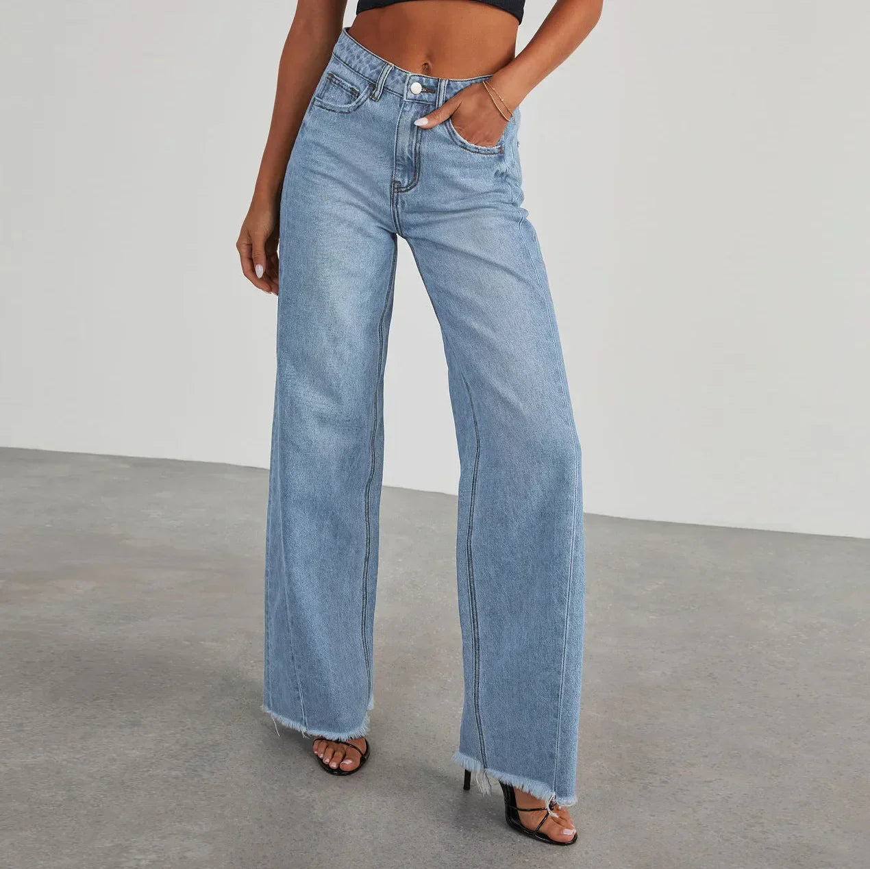 Women's Madison wide-leg high-rise jeans soft-wash denim frayed hem relaxed flattering silhouette